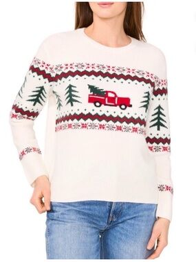 Cozy Cream Holiday Truck Sweater with Evergreen Motif soo soft